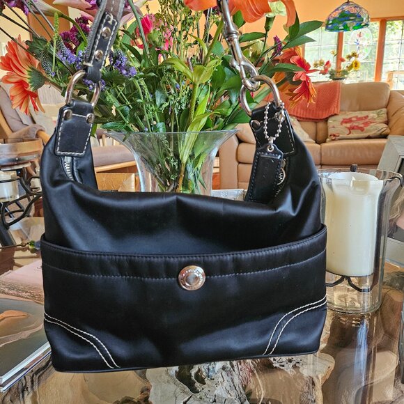 Coach Hampton Black Satin Hobo Handbag - Picture 1 of 12